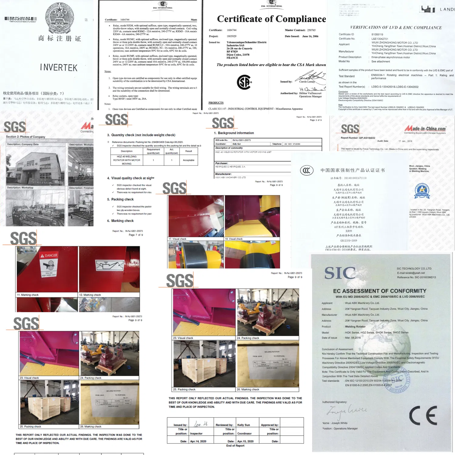 Roller frame product certificate
